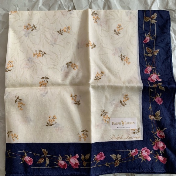 Floral Print Scarf / handkerchief cotton with Navy Border - Picture 8 of 8